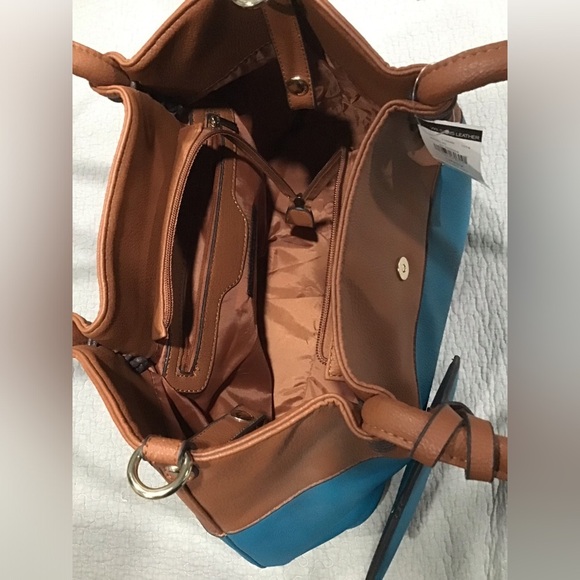 NWT Black Rivet 3-in-1 Handbag Shoulder Tote Zipper Carry-All Turquoise & Brown - Picture 7 of 11